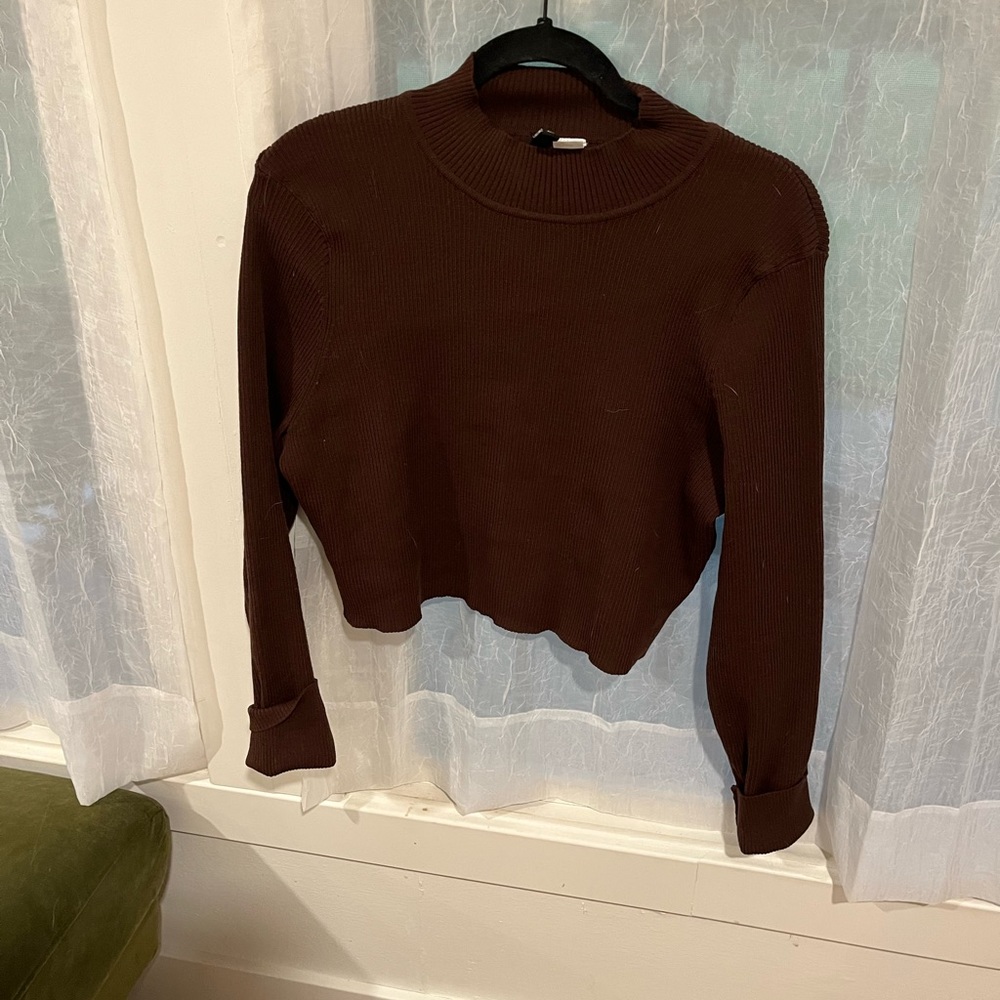 H&M brown turtleneck sweater cropped